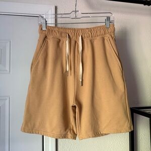 MRGGR tan men’s athletic elastic pull on waist terry knit shorts